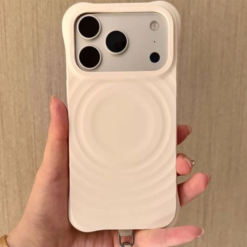 

Pure Color Oat / Stone White Ripple Smooth Silicone Magnetic Back Cover for IPhone 17 Pro Max 17Pro Case