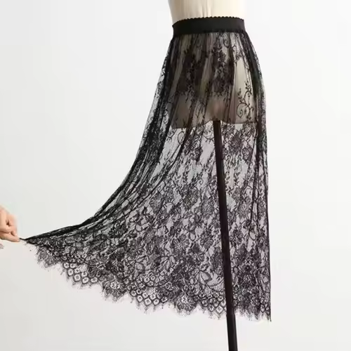 Fashion Flower Lace Underskirt Slips 75cm Anti-glare Mesh Underskirt Slips Dress Loose Hight Waist Lining Petticoat Women Girls - Image 3
