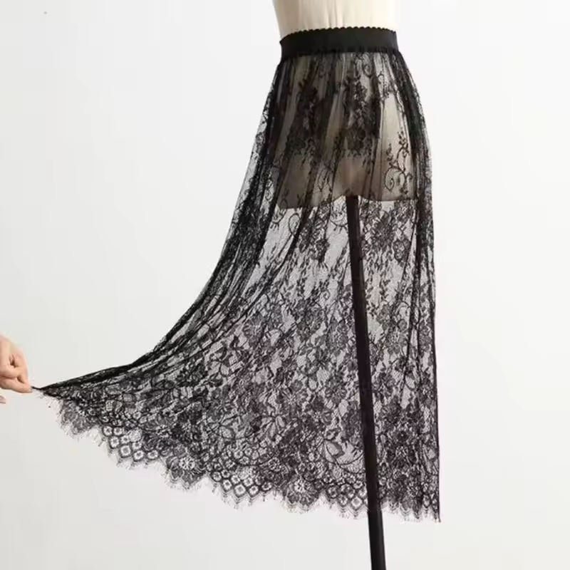 Fashion Flower Lace Underskirt Slips 75cm Anti-glare Mesh Underskirt Slips Dress Loose Hight Waist Lining Petticoat Women Girls - Image 3