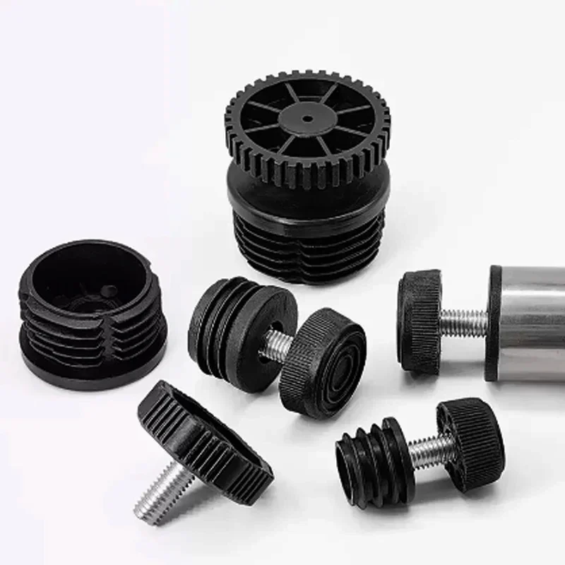 

M6/M8 Black Square/Round Plastic Pipe Plugs 20-50mm Anti-Slip Adjustable Screw Leveling Feet, Furniture Leg Protector End Caps