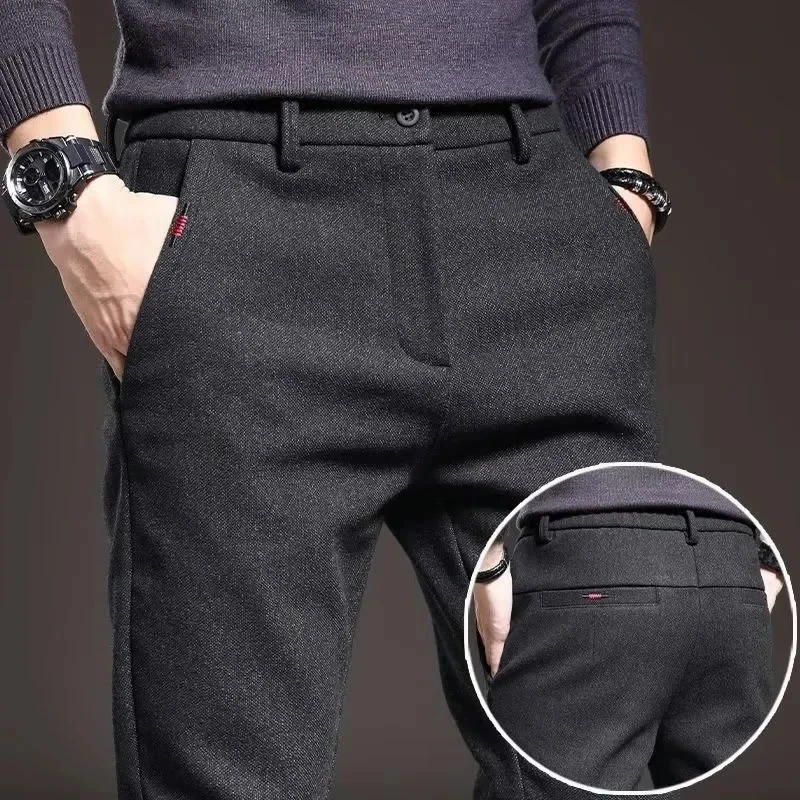 

Men New Casual Trend Suit Pants Male Versatile Slim Fit Blazer Pants Straight Minimalist Ankle Length Cropped Trousers