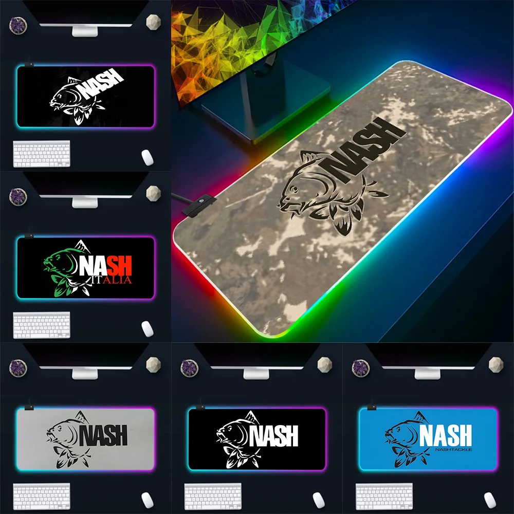 

Роскошный игровой коврик для мыши с логотипом рыболовного снаряжения, RGB-подсветкой, светодиодный, резиновый, для ПК геймеров