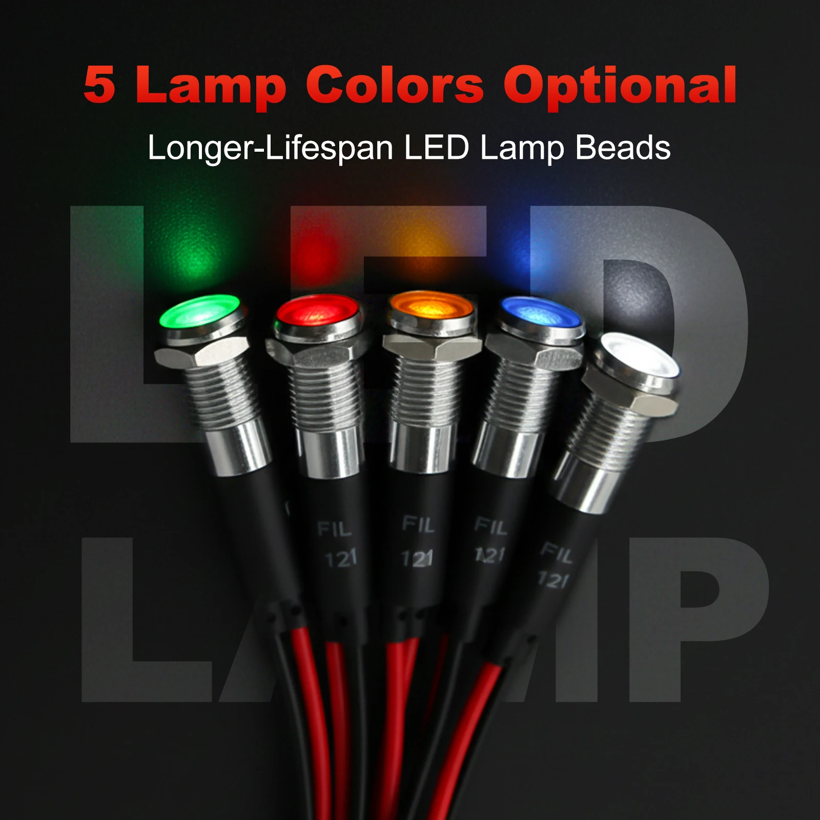 FILN 1 szt. 8mm Metalowa Lampka Kontrolna LED 12V/24V/110V/220V Przewodowa Wodoodporna Lampka Sygnalizacyjna do Samochodu Łodzi Panelu Sterowania Przemysłowego