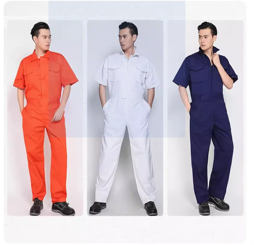 100% Cotton summer work overalls short sleeves working Uniforms mechanical electrical repairman coveralls Safety Work jumpsuits