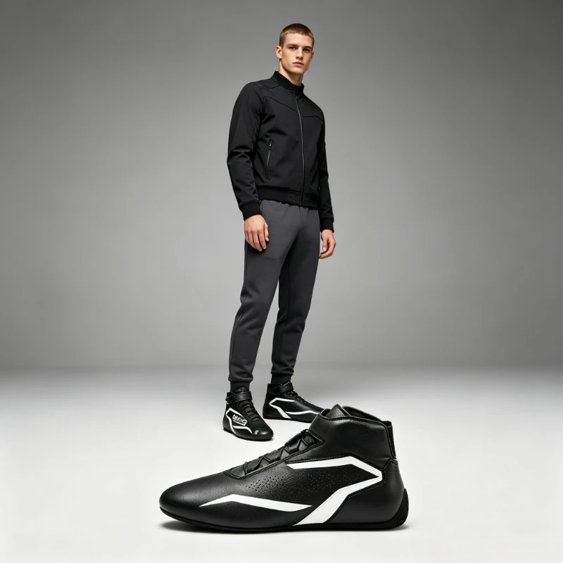 Original Genuine Leather Black Racing Training Shoes, Outdoor Kart Locomotive Sports Boots