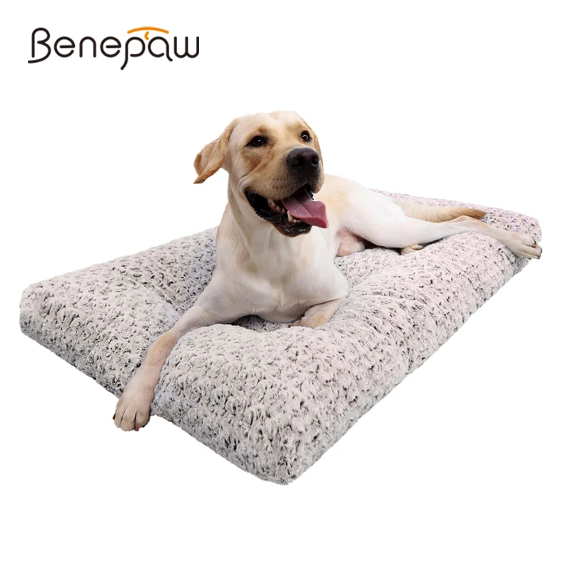 Benepaw Plush Bed For Small Medium Large Dogs Fluffy Comfy Kennel Pet Pad Soft Rose Velvet Non-Slip Pet Sleeping Mat Washable