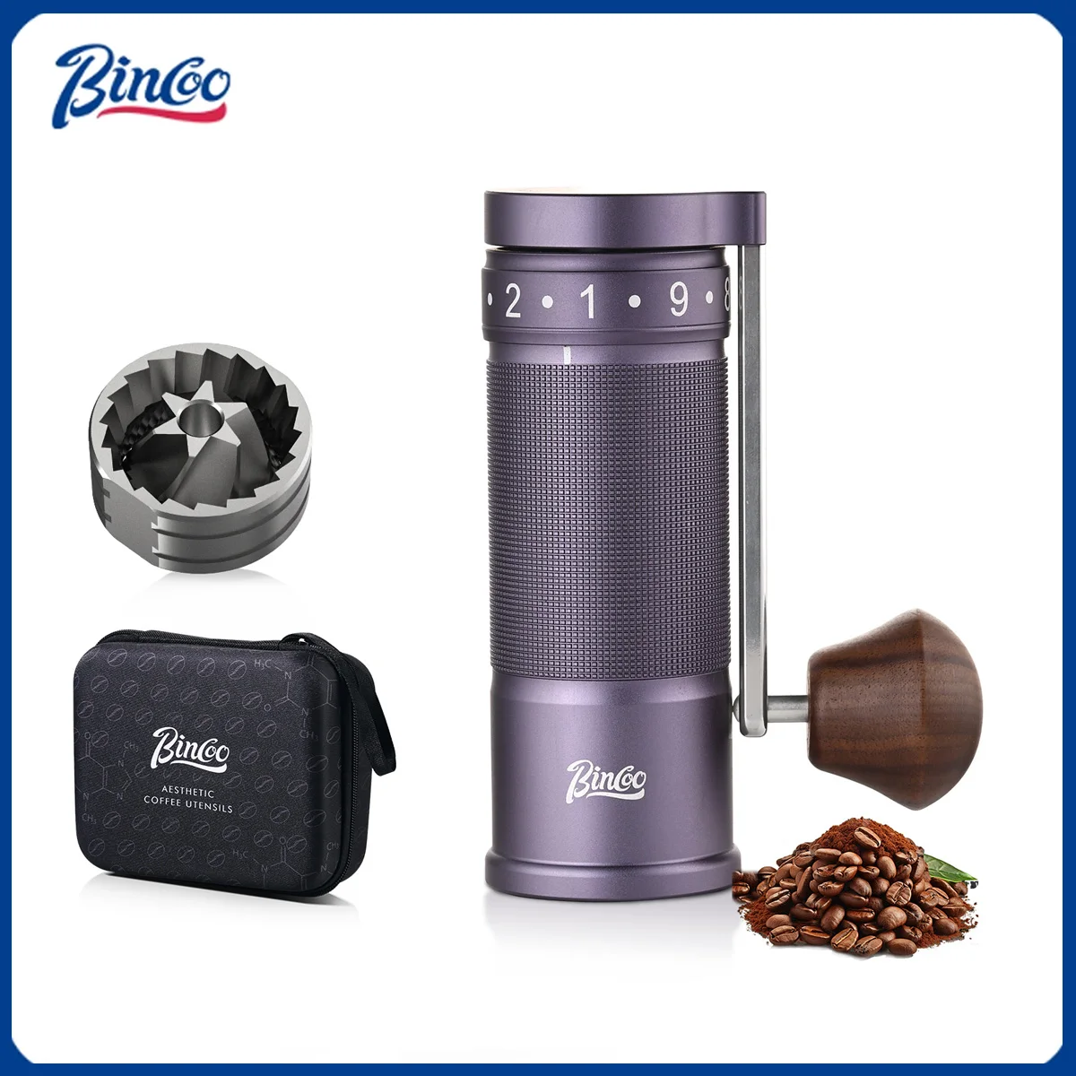 

Bincoo Professional Upgrade Manual Coffee Grinder CNC Stainless Steel Burr Adjustable Foldable Hand-Crank Coffee Bean Grinding