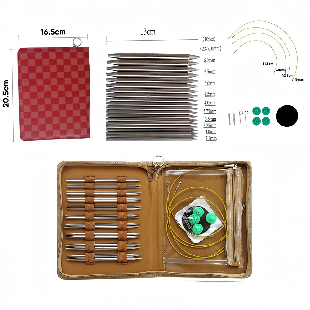 

10Pairs Circular Knitting Needles Set Stainless Steel Interchangeable Crochet Needles DIY Scarves Gloves Sizes from 2.8 to 6.0mm