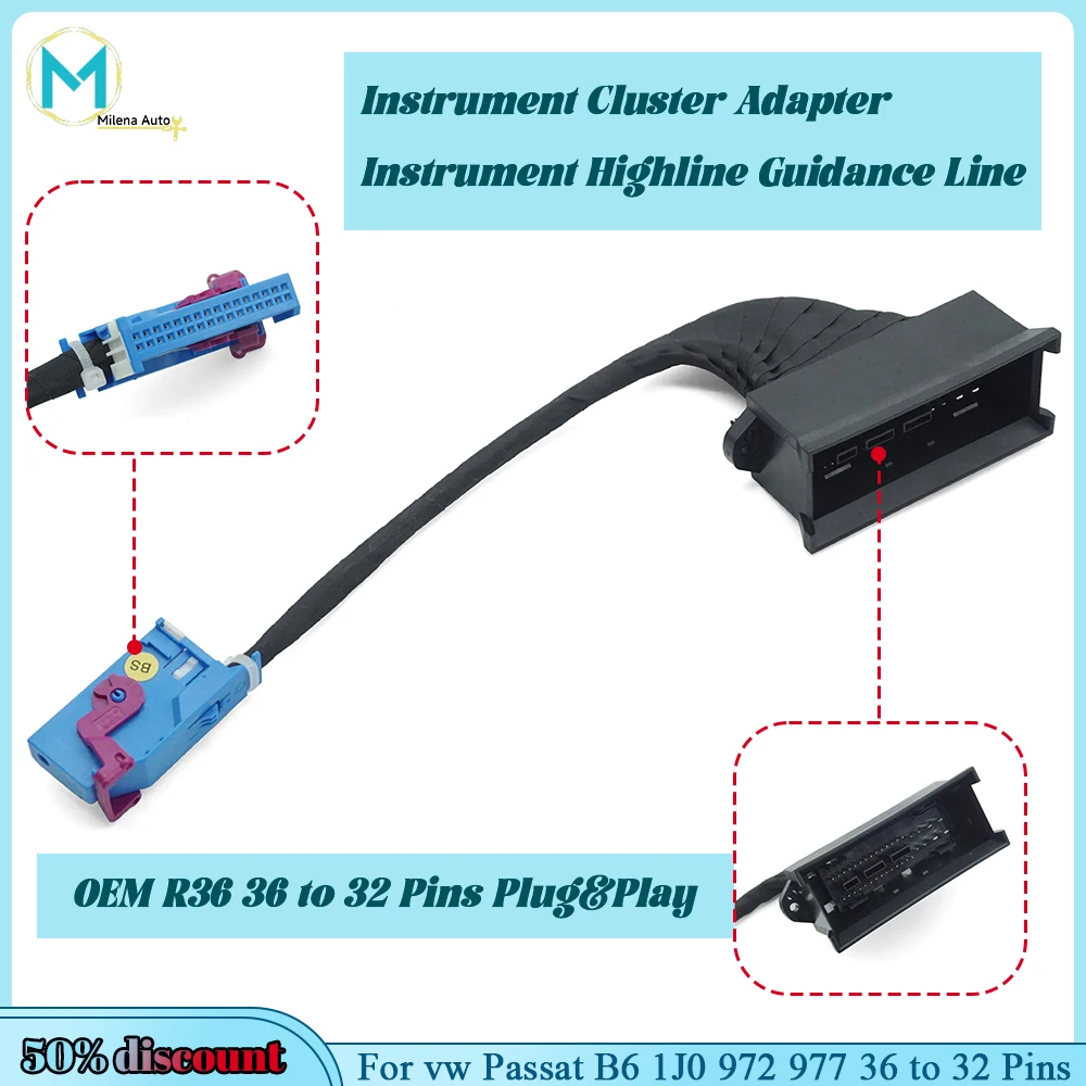 

Для Passat B6 1J 0972977 1J0 972 977 OEM R36 от 36 до 32 контактов Plug & Play Адаптер приборной панели Линия наведения приборов
