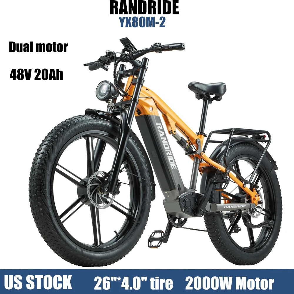Electric Mountain Bike RANDRIDE YX80-2 1000W*2 Dual Motor 48V 20AH Battery 26