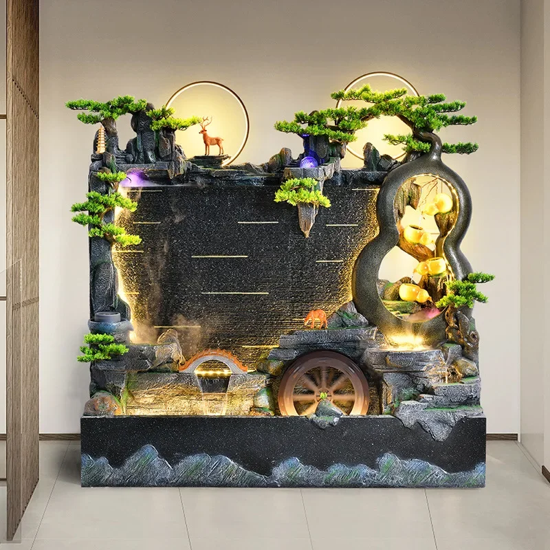 Large rockery flowing water fountain entrance water curtain wall screen