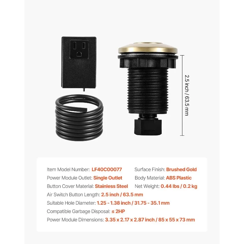 مجموعة مفاتيح الهواء للتخلص من القمامة مقاس 2.5 بوصة، مفتاح الهواء العلوي للتخلص من النفايات