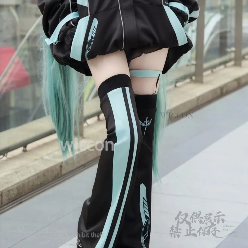 Miku Cosplay styl japoński kopalnia odzież sportowa garnitur kobiety czarny zielony kolor kurtka szorty zestaw nakryć na nogi stroje na Halloween Cos