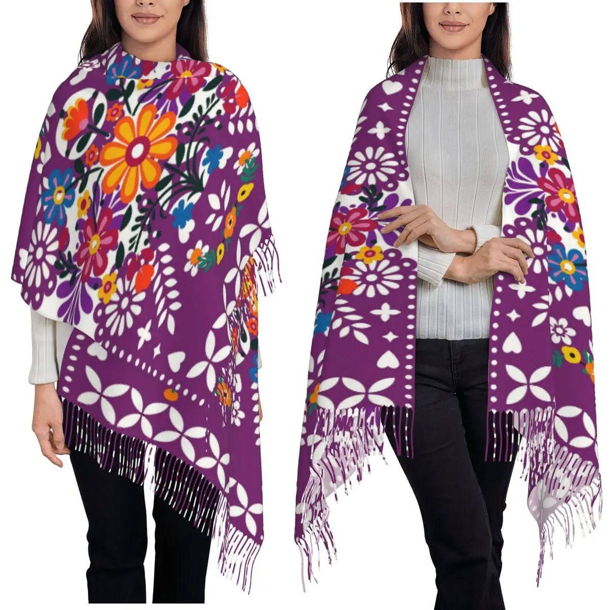 

Мексиканский винтажный цветочный шарф Rebozos Mexicanos, шарфы с кисточками для женщин, мягкие теплые шали и накидки, большая осенне-зимняя шаль