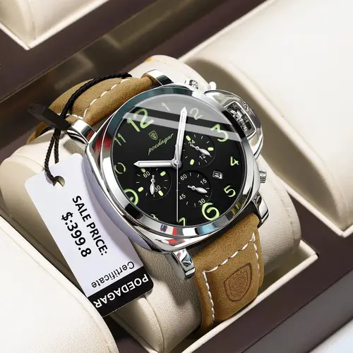 Imagen 2 del producto POEDAGAR, Reloj de lujo a la moda para hombre, cronógrafo luminoso resistente al agua, Reloj para hombre, relojes militares de cuero de cuarzo para hombre, Reloj