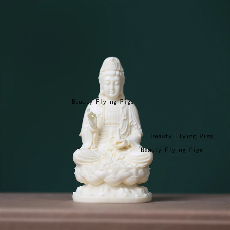 1pc Ivory Fruit Guanyin Bodhisattva Statue Sitting Lotus Base Household Sacrificial Buddha Statue Car Interior Decoration