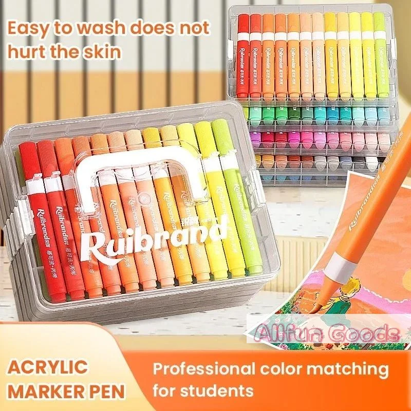 12/24/36/48/60Pcs Colors Acrylic Marker Brush Pens No Bleed Non-Toxic Washable Art School Supplies Children Birthday Festival