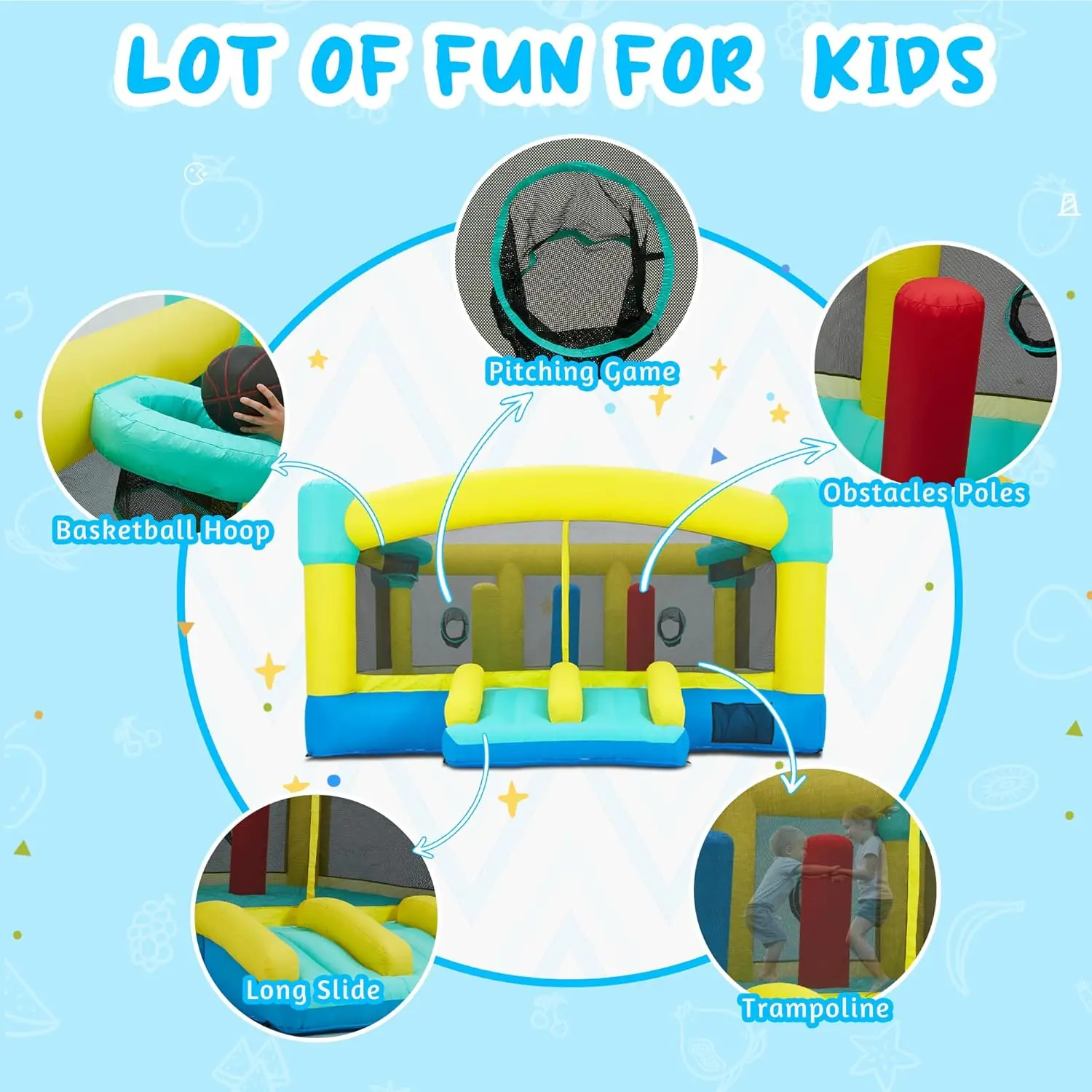 Big Bounce House, château gonflable de 15 x 14,8 pieds pour enfants de 3 à 12 ans, maison gonflable extérieure/intérieure avec souffleur, diapositives, obstacles, Tr