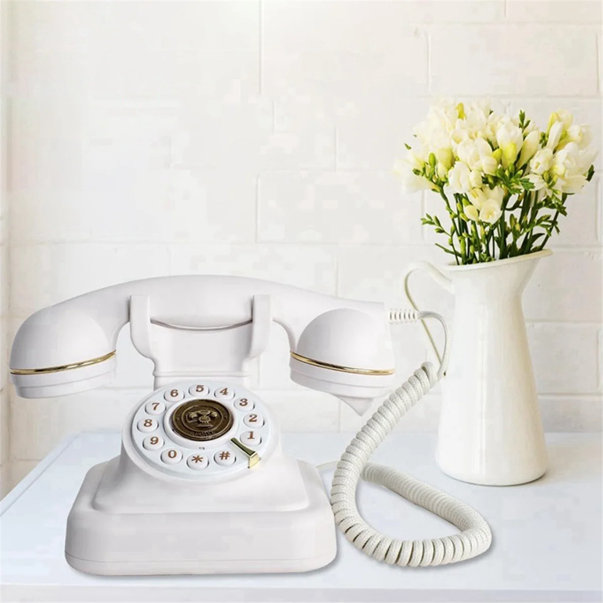 Classic Old Landline Telephone Home Plug-in Telephone Vintage Rotary Antique Wired Dial Telephone White