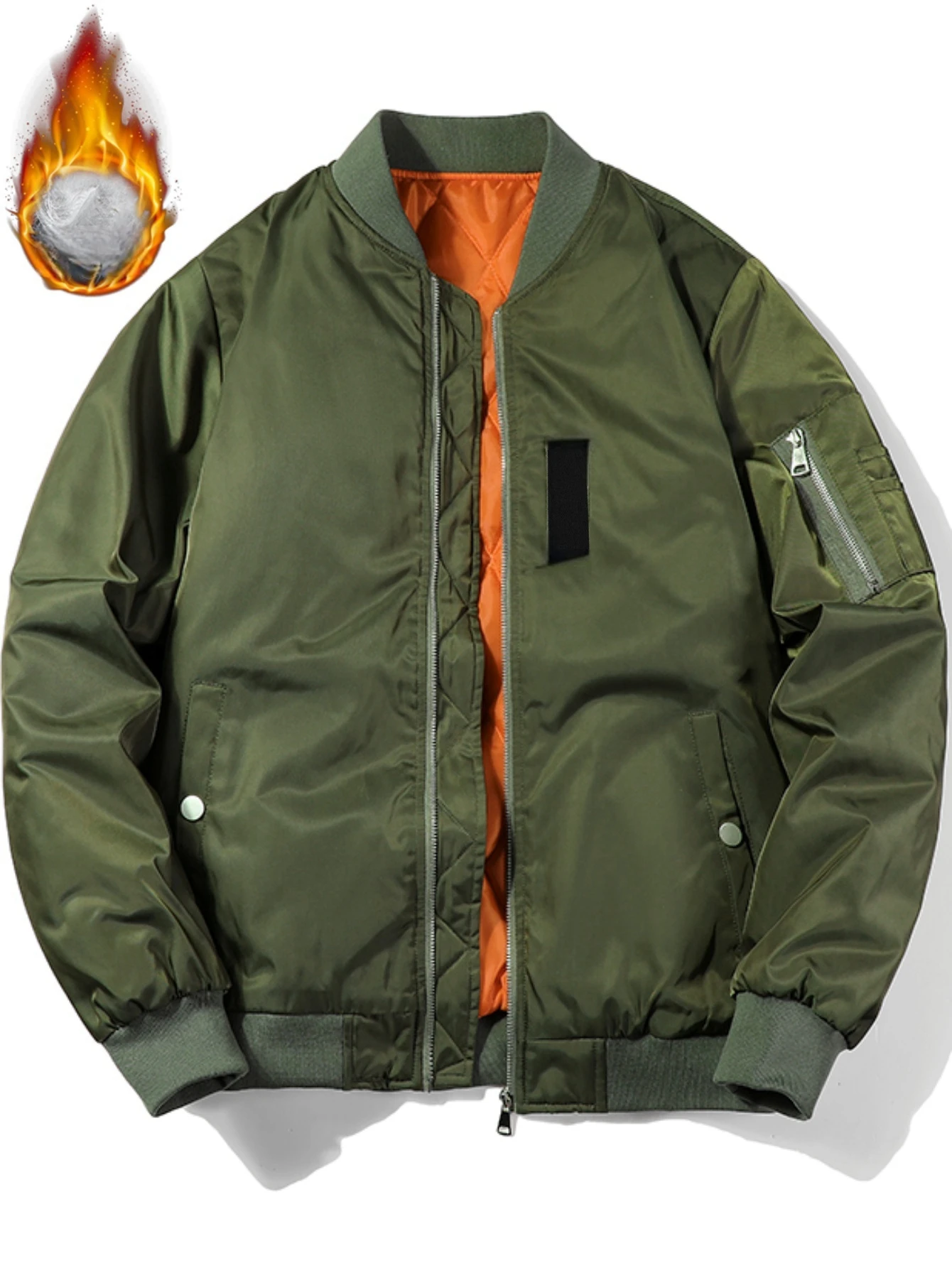 Men MA-1 Padded Flight Jacket Warm Quilted Orange Liner Loose Windproof Streetwear Winter Outerwear Multi Pockets