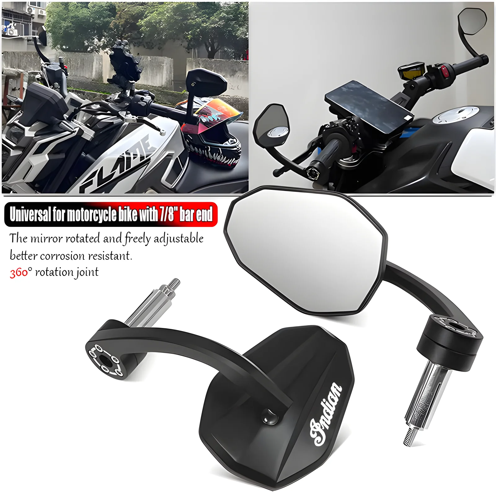 Para Indian CNC mango de aluminio extremo de la barra espejos retrovisores scout/Sixty bobber Chief Vintage Springfield Challenger Roadmonster