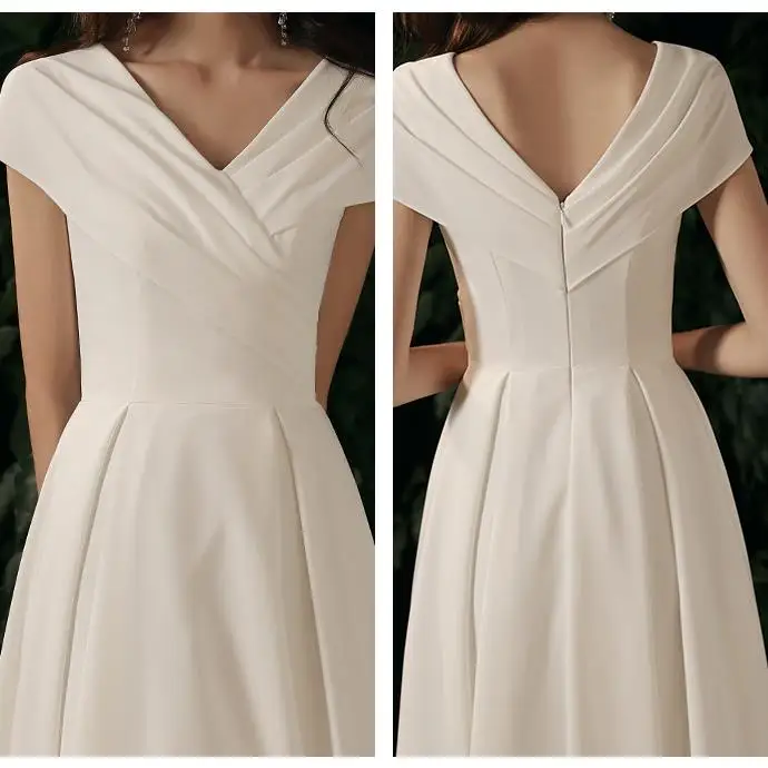 Elegant V-Neck Prom Dresses with Cap Sleeves for Women 2023 Summer New Formal Party Evening Gown