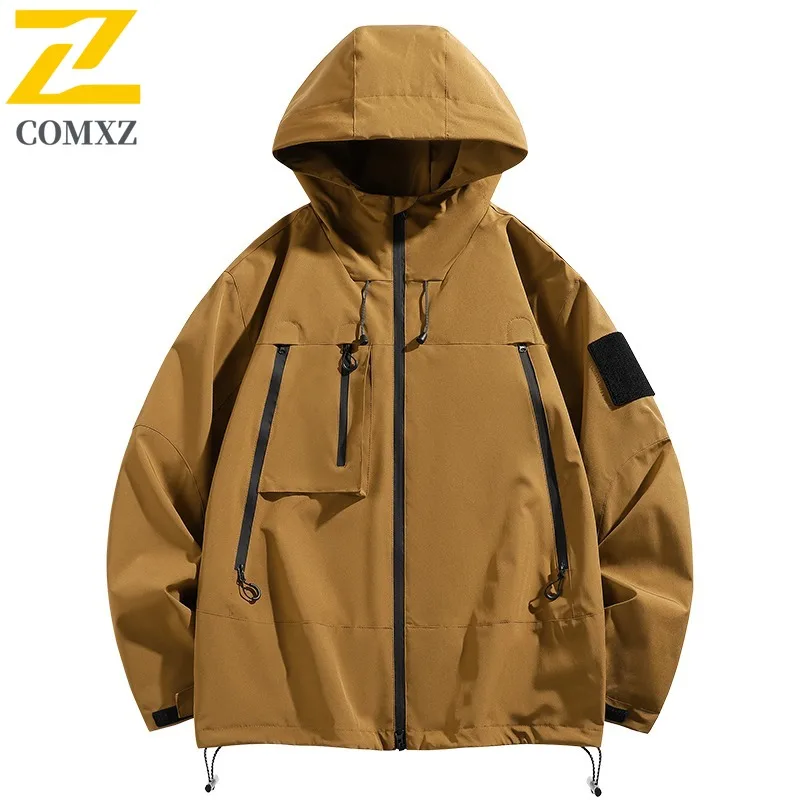 سترة COMXZ للرجال لتسلق الجبال، سترة بسيطة بغطاء للرأس مقاومة للرياح في الهواء الطلق، سترات خريفية متينة عصرية للشارع #3