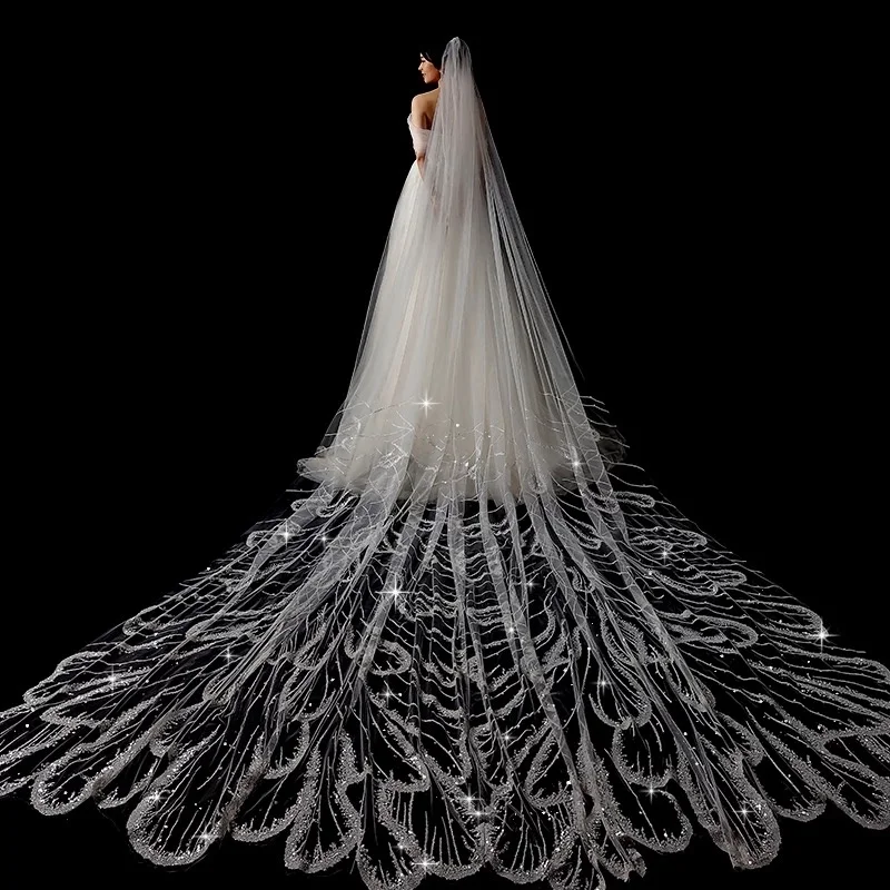 

Романтическая фата для свадебного платья 2026, изысканная фата для свадебного платья, очаровательная кружевная фата с блестками, фата