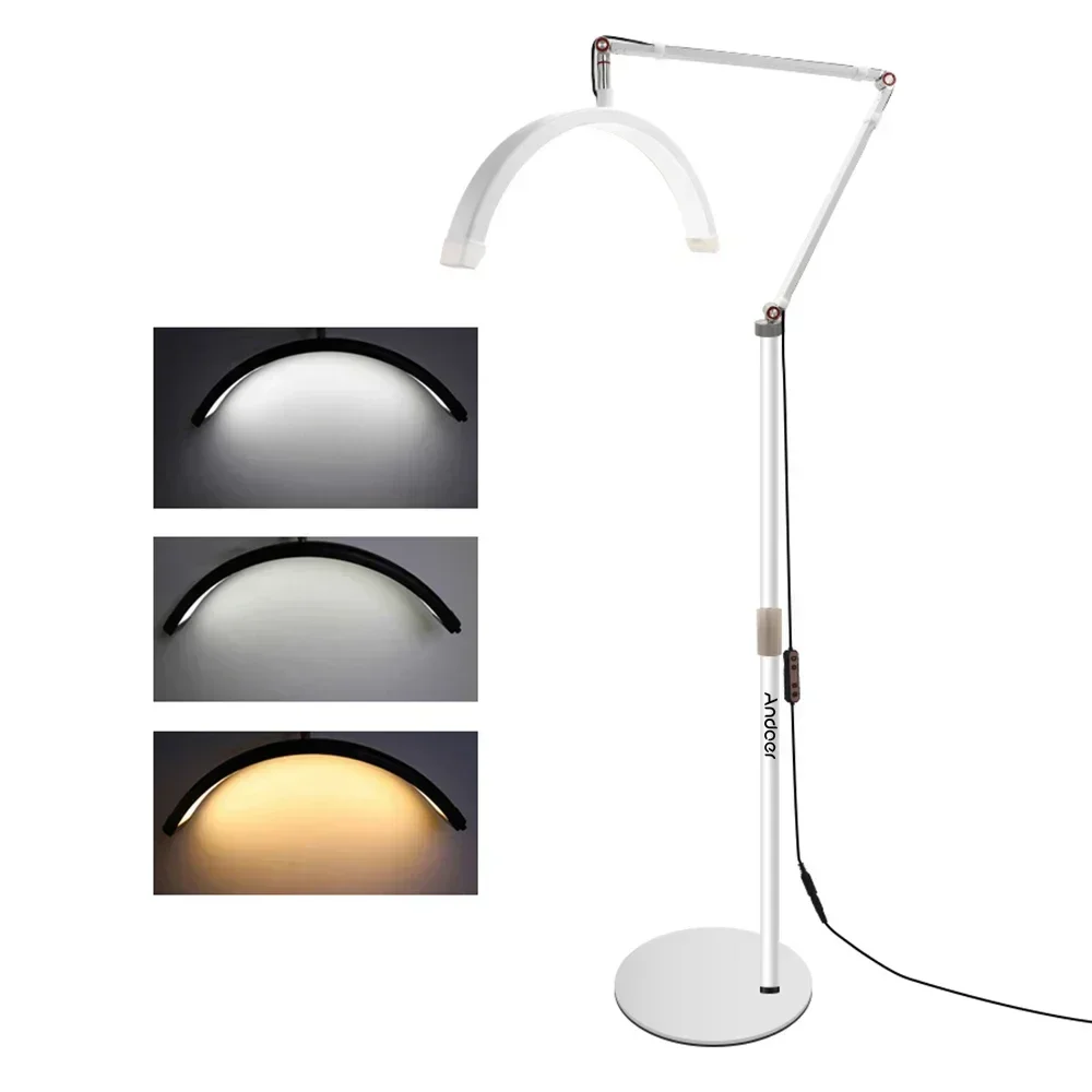 Andoer HD-M2X 20W Floor LED Video Light Half-moon Shaped Fill Light 3000K-6000K Dimmable with Adjustable Metal Light Stand Phone
