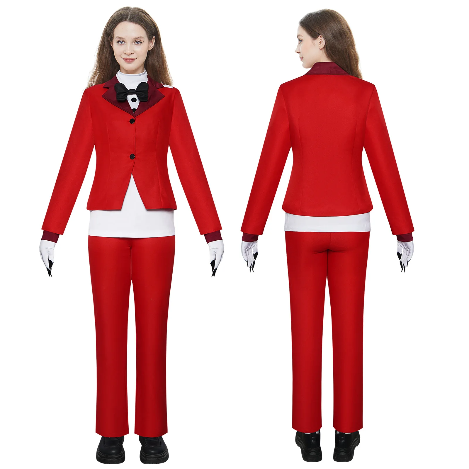 Game Charlie Cosplay Costume Women Men Red Uniform with Bow Tie Halloween Party Outfit Hazbin Cosplay Hotel CHARLIE Costume Suit