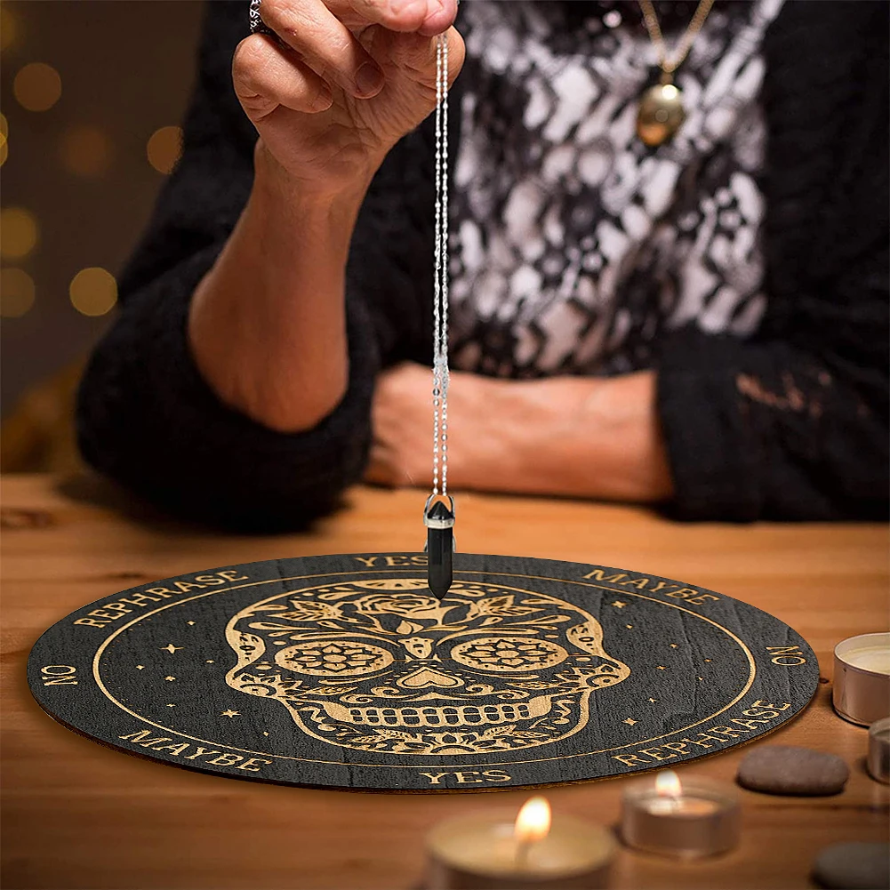 15cm Skull Divination Plate Crystal Energy Board Wooden Magic Meditation Decision Plate Home Decoration Witch Altar Supplies
