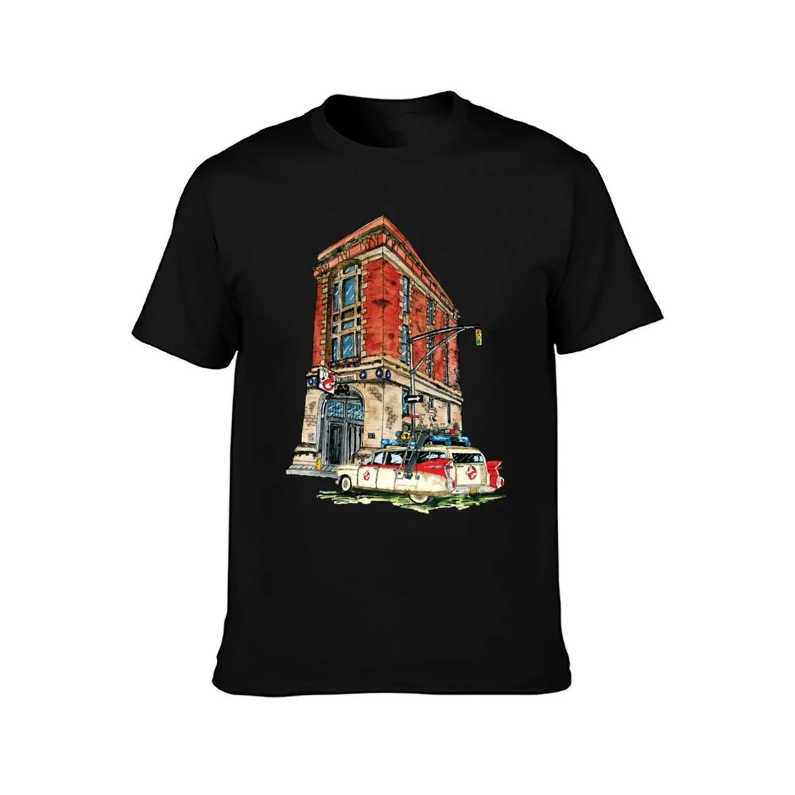 Ecto- 1 Firehouse, Hook & Ladder Company 8 T-Shirt, Summer Casual Cotton Tee, Oversized Streetwear Tops, Vintage Graphic Print