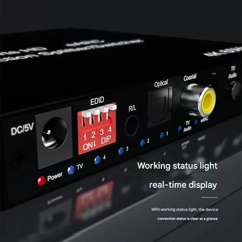 4K 60Hz 4ポートeARC双方向スプリッターオーディオエクストラクター、2ポートスイッチャー（HDMI、OSLink、SPDIF、COAXIAL、5.1chオーディオ対応）