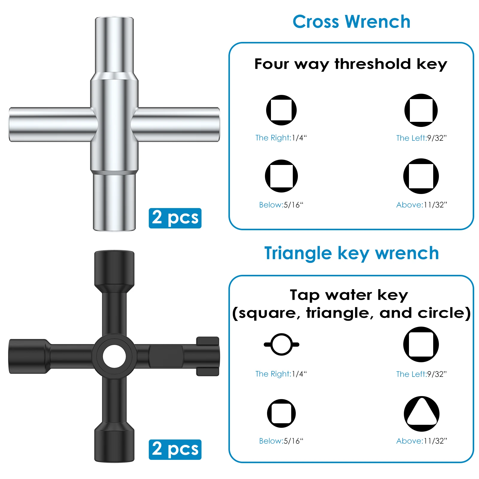 4Pcs 4 Way Sillcock Key Wrench Portable Water Utility Key Sturdy 4 Way Sillcock Water Key Alloy Steel Water Key Tool Metric 4 in