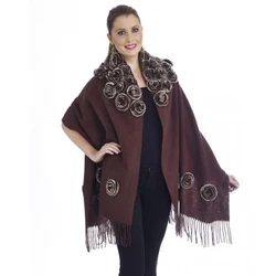 2022 Winter Wolle Pashmina Schal Schalldämpfer Frau Herbst Winter Wolle Schal Mit Rex Kaninchen Fell Pompon Rose Capes