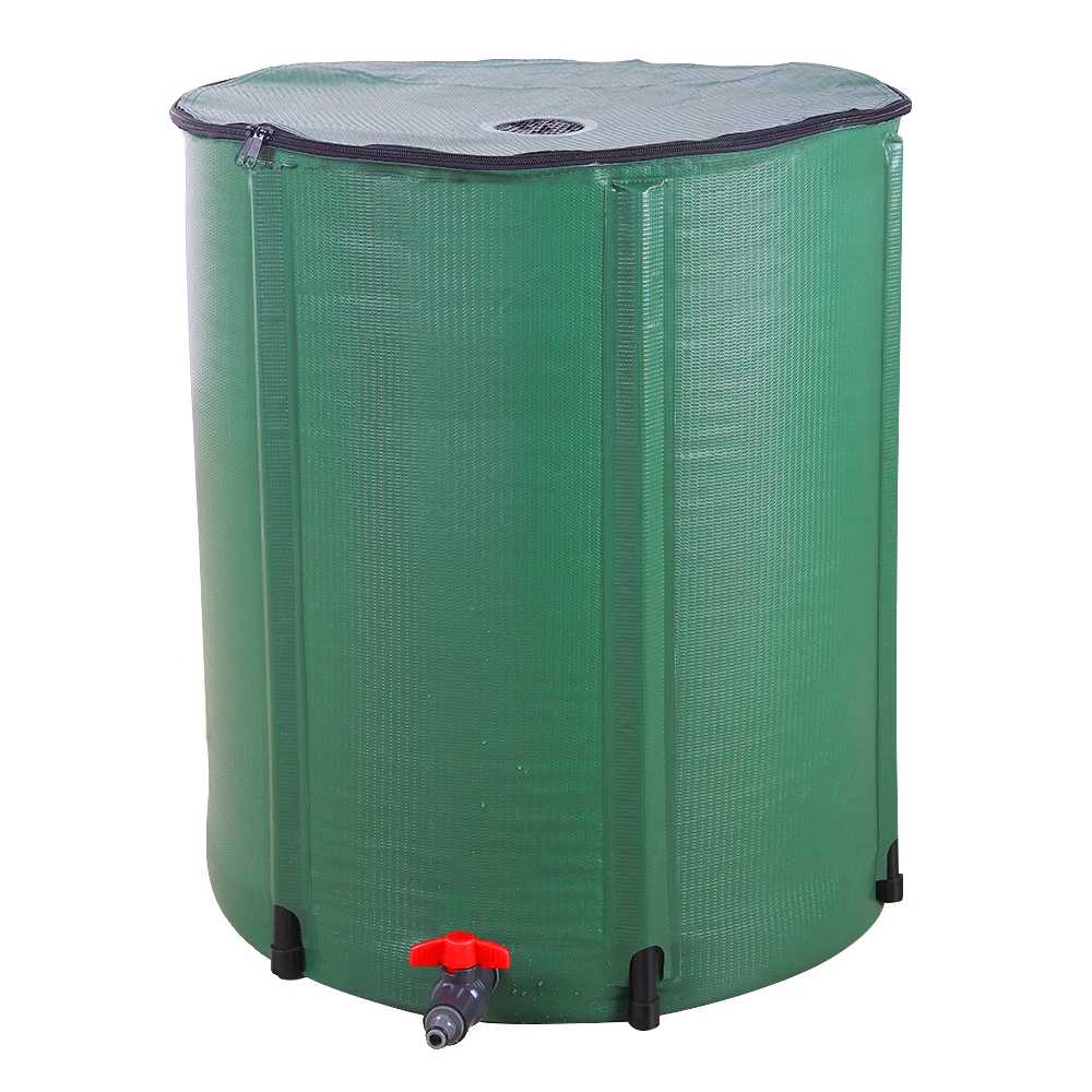 50 Gallon Folding Rain Barrel Green PVC Water Storage Tank Portable Rain Water Collector with Spigot for Garden Outdoor Water Collection