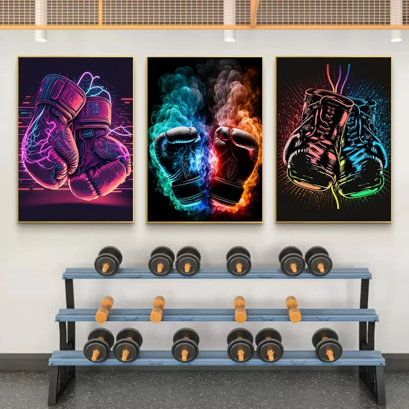 Vintage Boxing Gloves Canvas Painting Gym Motivational Poster Wall Prints Decorative Pictures for Living Room Home Decor Cuadro