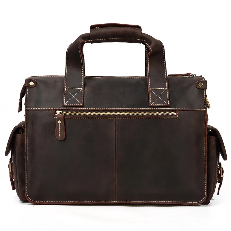 Vintage Heren Aktetas Echt Koeienhuid Leren 15 "Laptoptas Gekke Paardenleren Zakelijke Messenger Tas Draagtas Voor Mensen