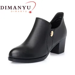 DIMANYU 2024 New Women Dress Shoes Pumps Fashion Genuine Leather Women Shoes Square Heels Business Dress Shoes Women