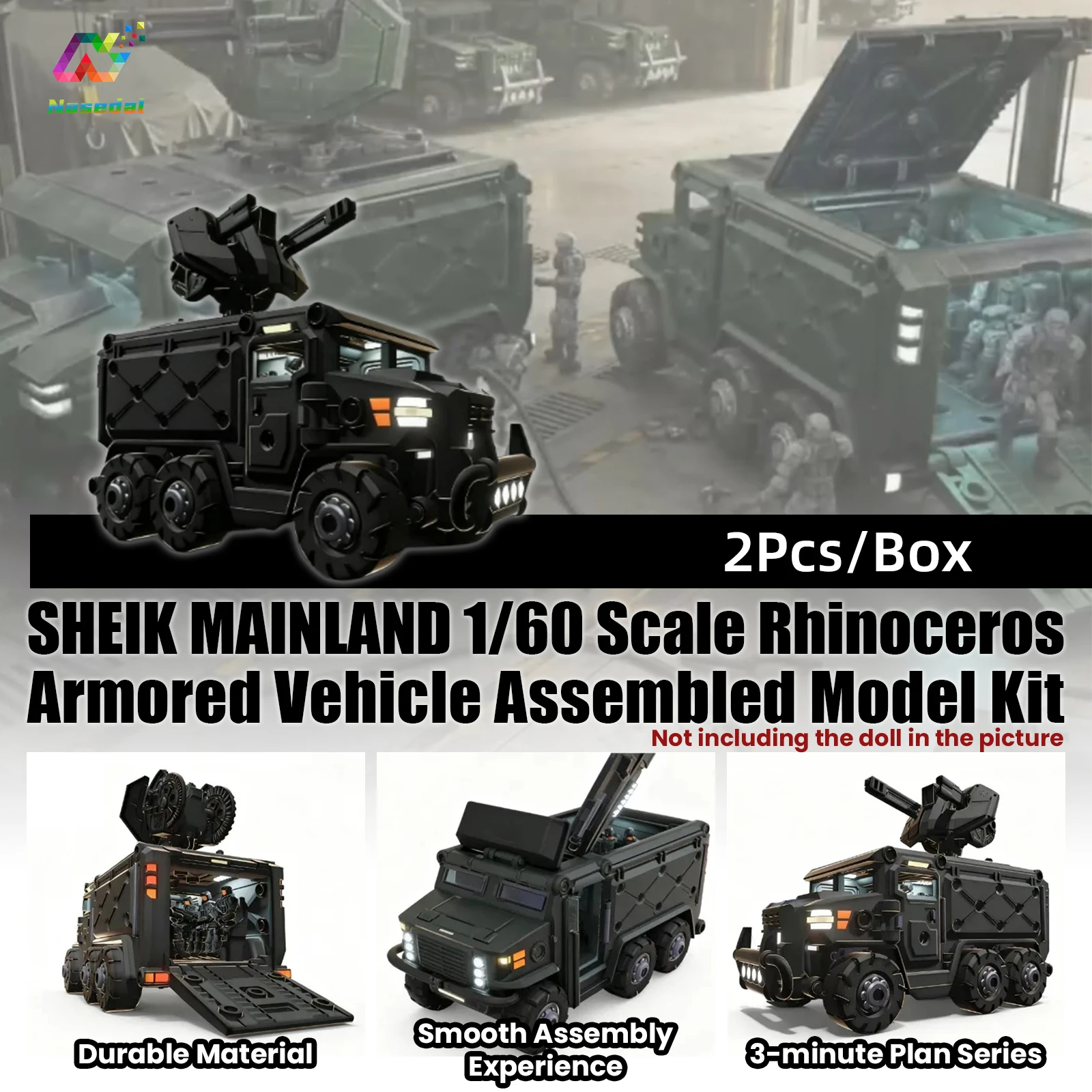 

2Pcs/Box SHEIK MAINLAND 1/60 Scale Rhinoceros Armored Vehicle Assembly Model Kits 3-minute Plan for Collection Desktop Display