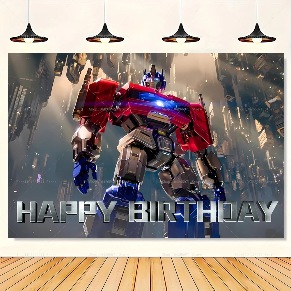 Transformers Bumblebee Optimus Prime Backdrop Happy Birthday Robot Theme Kids Boys Party Photo Background Banner Decor Supplies view 2