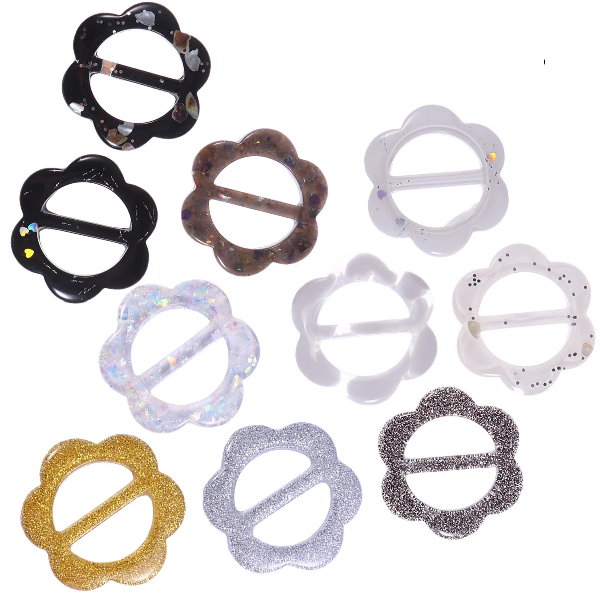 10 قطعة الراتنج زهرة على شكل الخصر مشبك كليب تي شيرت كليب وشاح خواتم أبازيم الملابس الزاوية معقود م المرأة