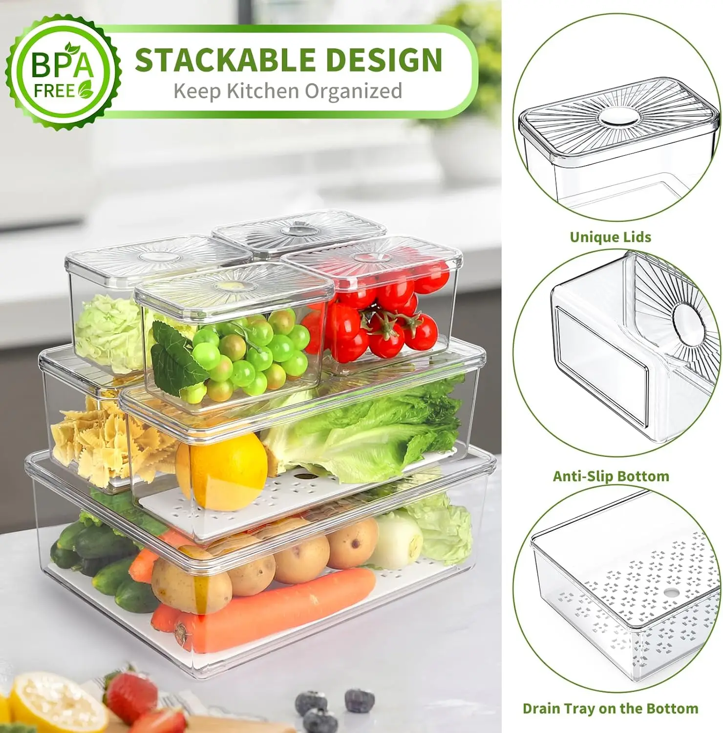 14 Pack Fridge Organizers Bins and Storage PBA Free Refrigerator Organizer Bins with Lids, Stackable Food Storage Organizer Bins