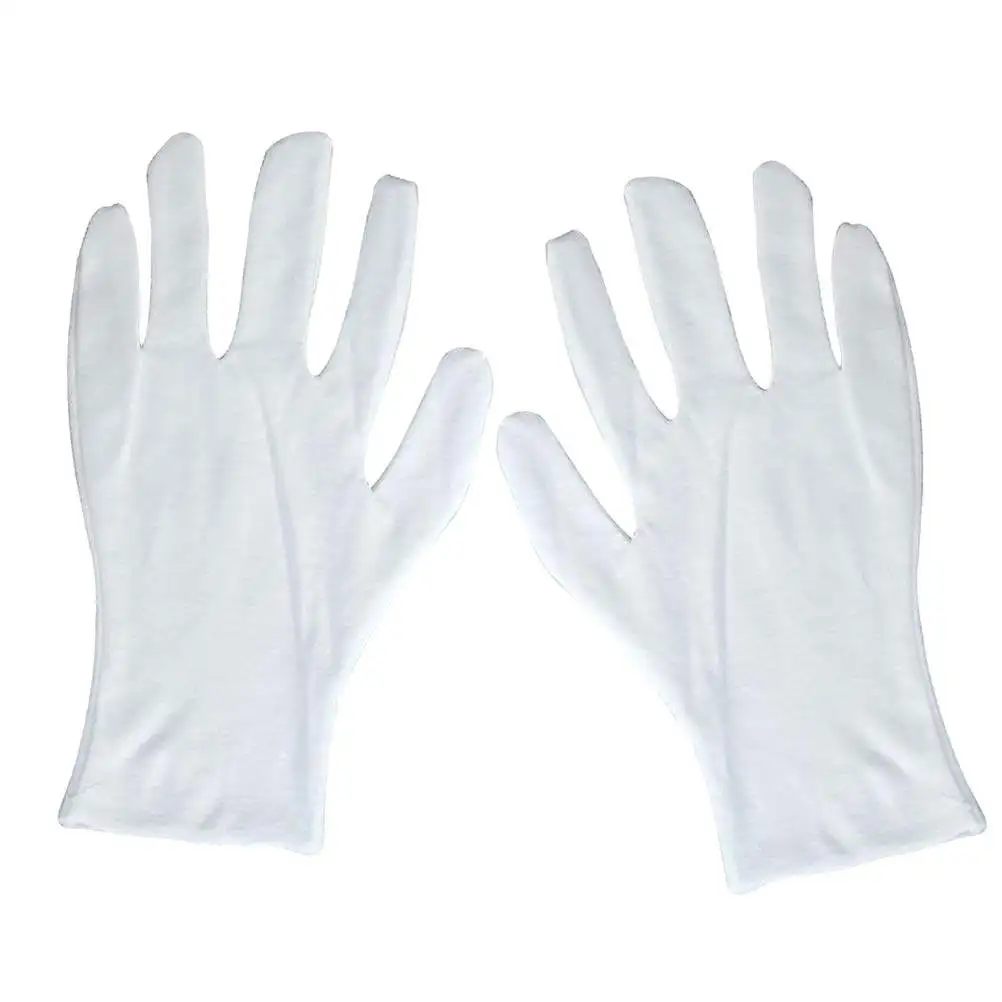 6Pairs Cotton Gloves High Elastic Thickened Wrist Wrap for Film Slide Handling Inspection Electronics Factory Work White