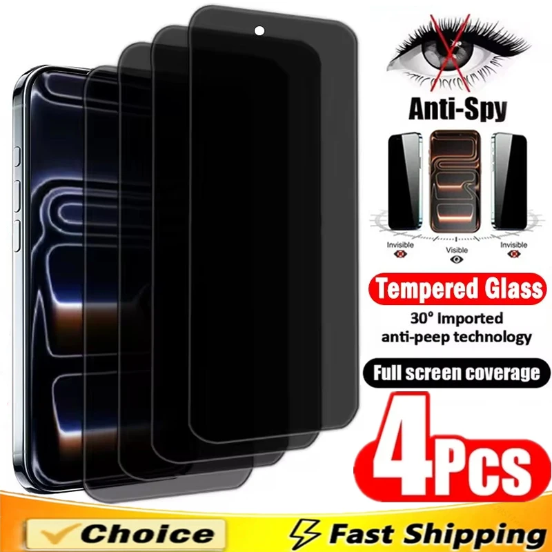 

4Pcs Privacy Screen Protector for IPhone 16 15 14 13 12 11 17 Pro Max Mini Anti-spy Glass for IPhone Air XR X XS 15 16 Plus SE