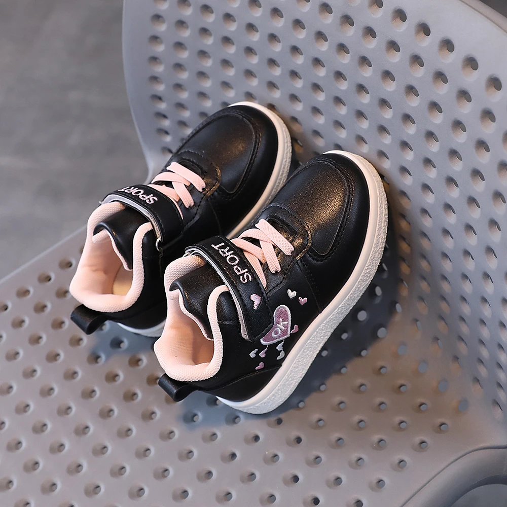 COMFY KIDS Girls 3-8 Years Black Pink Mid Top Shoes Adjustable Strap Lace-Up Pull Tab All-Season Wear Outdoor Playdates Travel Casual Shoes
