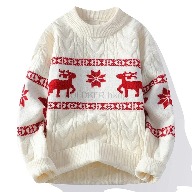 Family Christmas Reindeer Knitted Sweater for Men Women Red White Cable Knit Pullover Xmas Festival Warm Korean Jumper - view 3