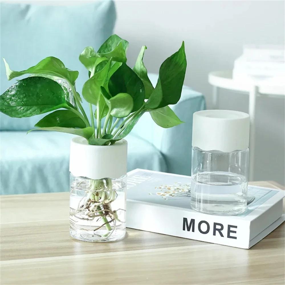 Mini Hydroponic Flower Pot Home Vase Decor Transparent Imitation Glass Soilless Plant Pots Green
