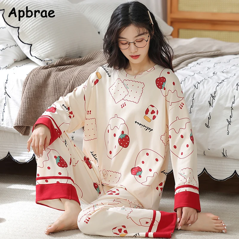 100% Pure Cotton Woman\'s Cartoon Pajamas Autumn Winter Long Sleeves Pullover Nightwear Fashion Homewear Girls Leisure Pijamas