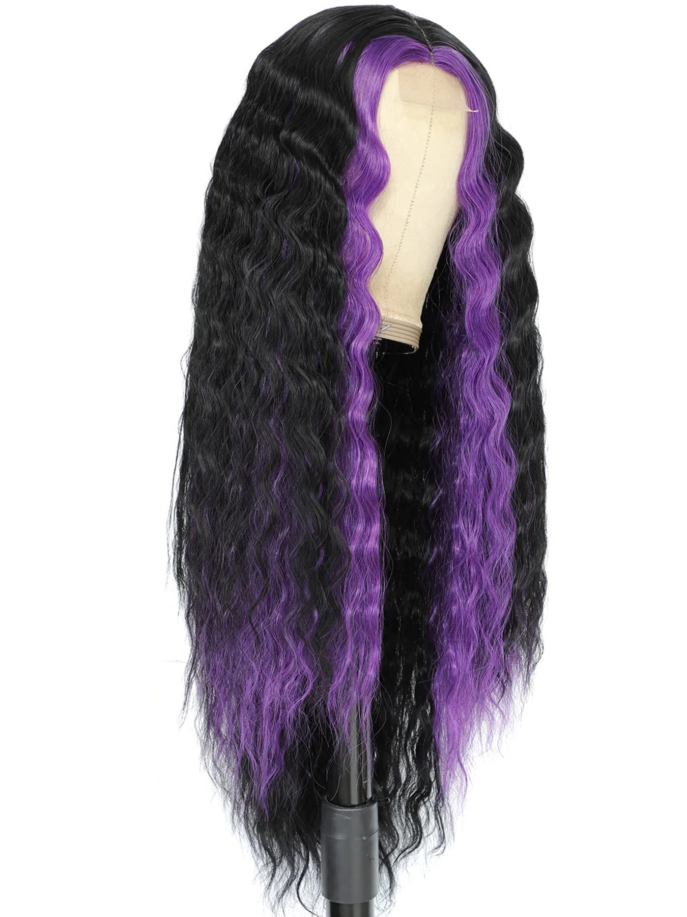 شعر مستعار مجعد اصطناعي مع ضوء أرجواني للنساء ، موجة عميقة طويلة ، تجعيد طبيعي ، تجعيد ، ظربان ، شريط ، دانتيل أمامي ، داي